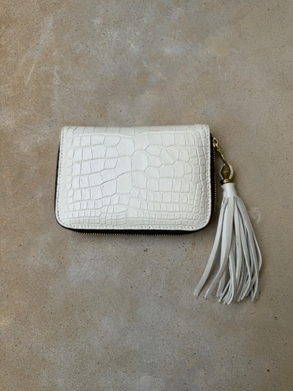White Matte Alligator Zip Around Wallet with Tassel - Kendall Conrad